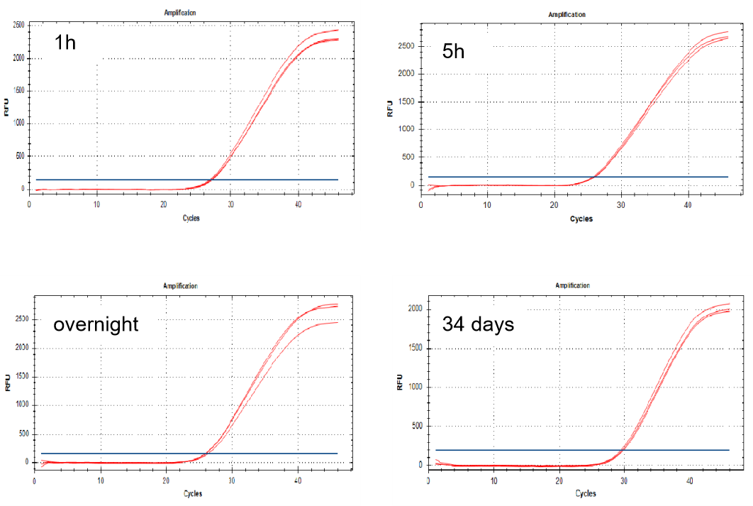 Virus RT-qPCR amplification curve under different treatment time of release agent